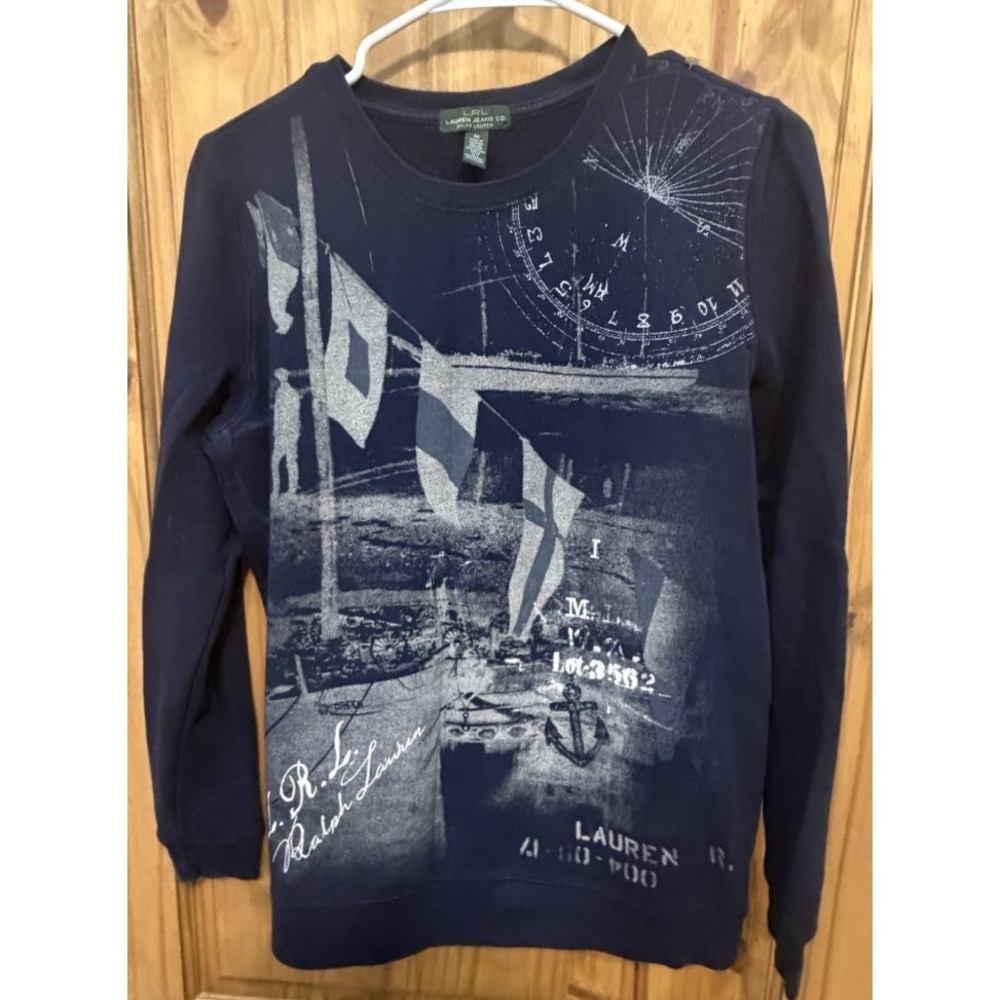 Ralph Lauren Jeans Co Navy Graphic Sweatshirt Womens M Nautical Anchor